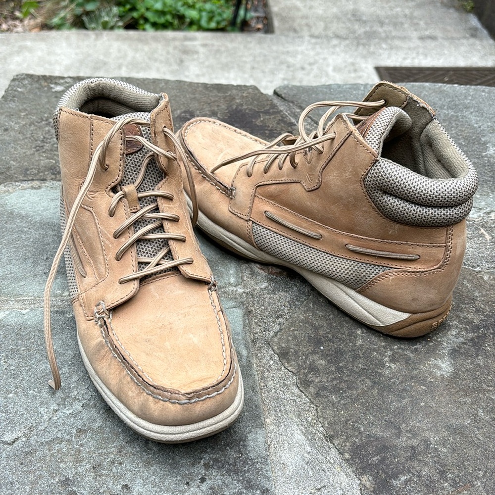 Sperry Top Sider Langley Ankle Boots Womens Sz 9.5 Tan Beige a lot of life left!